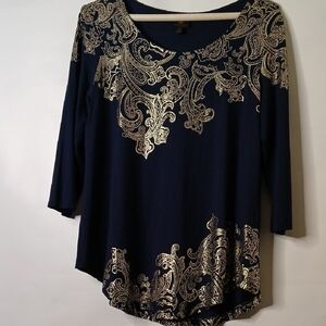 Chic Navy and Gold Paisley Women's Blouse
